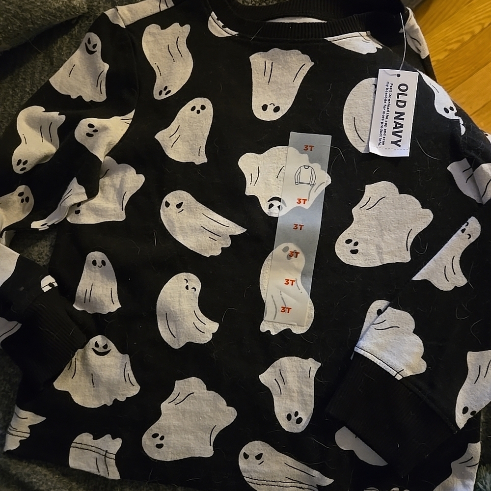 Old Navy Black & White Ghost Print Kids Sweatshirt